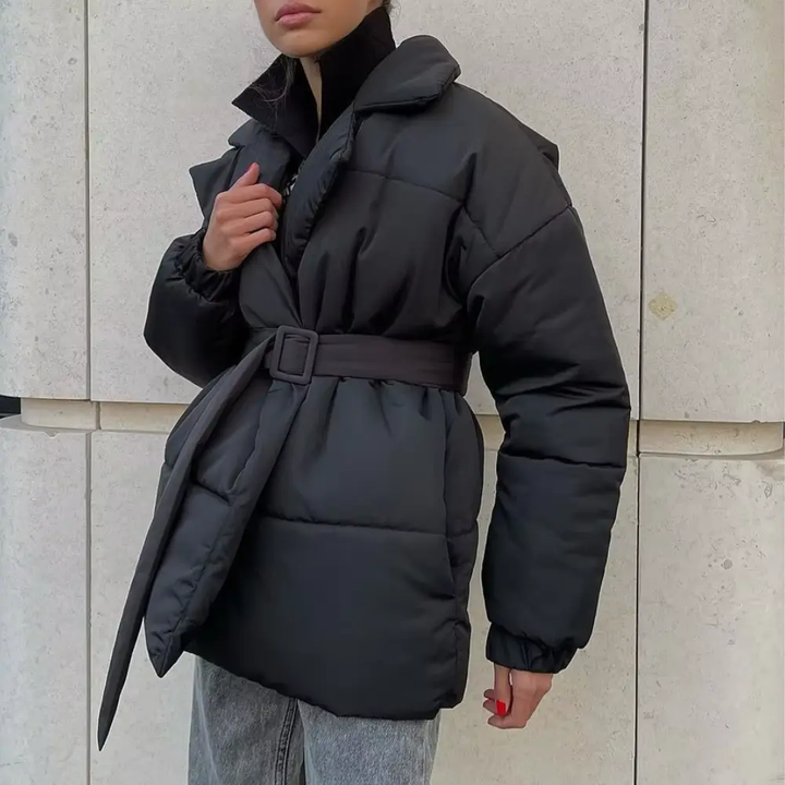 Women's Puffer Jacket – Belted Winter Cinched Waist