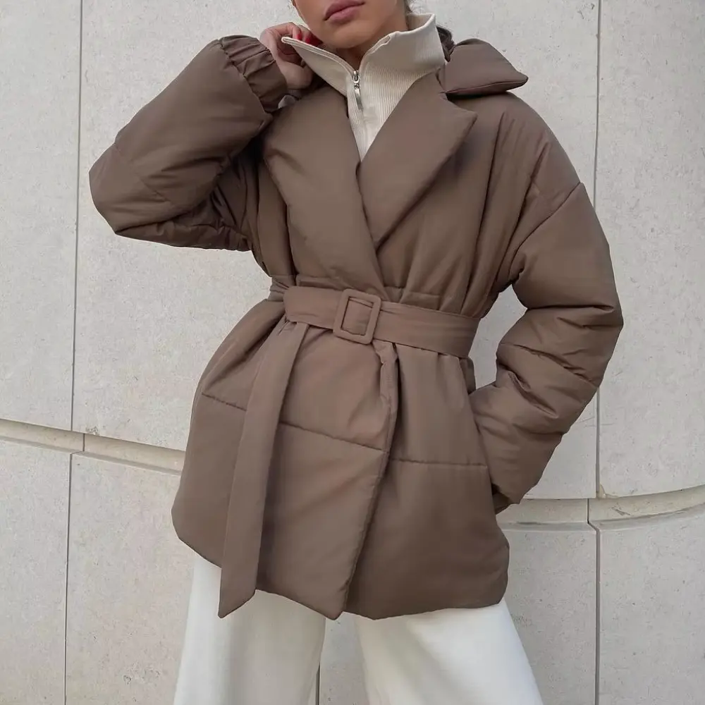 Women's Puffer Jacket – Belted Winter Cinched Waist