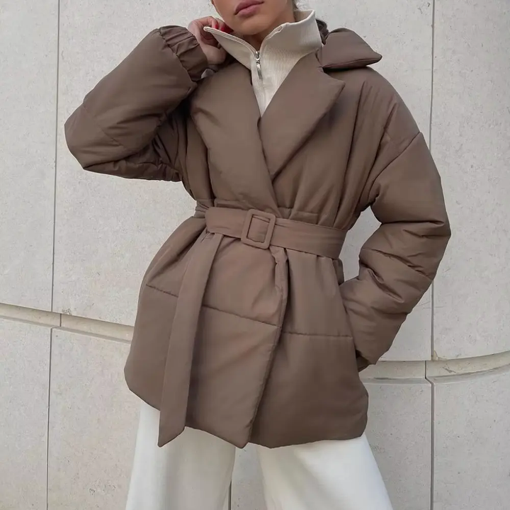 Women's Puffer Jacket – Belted Winter Cinched Waist