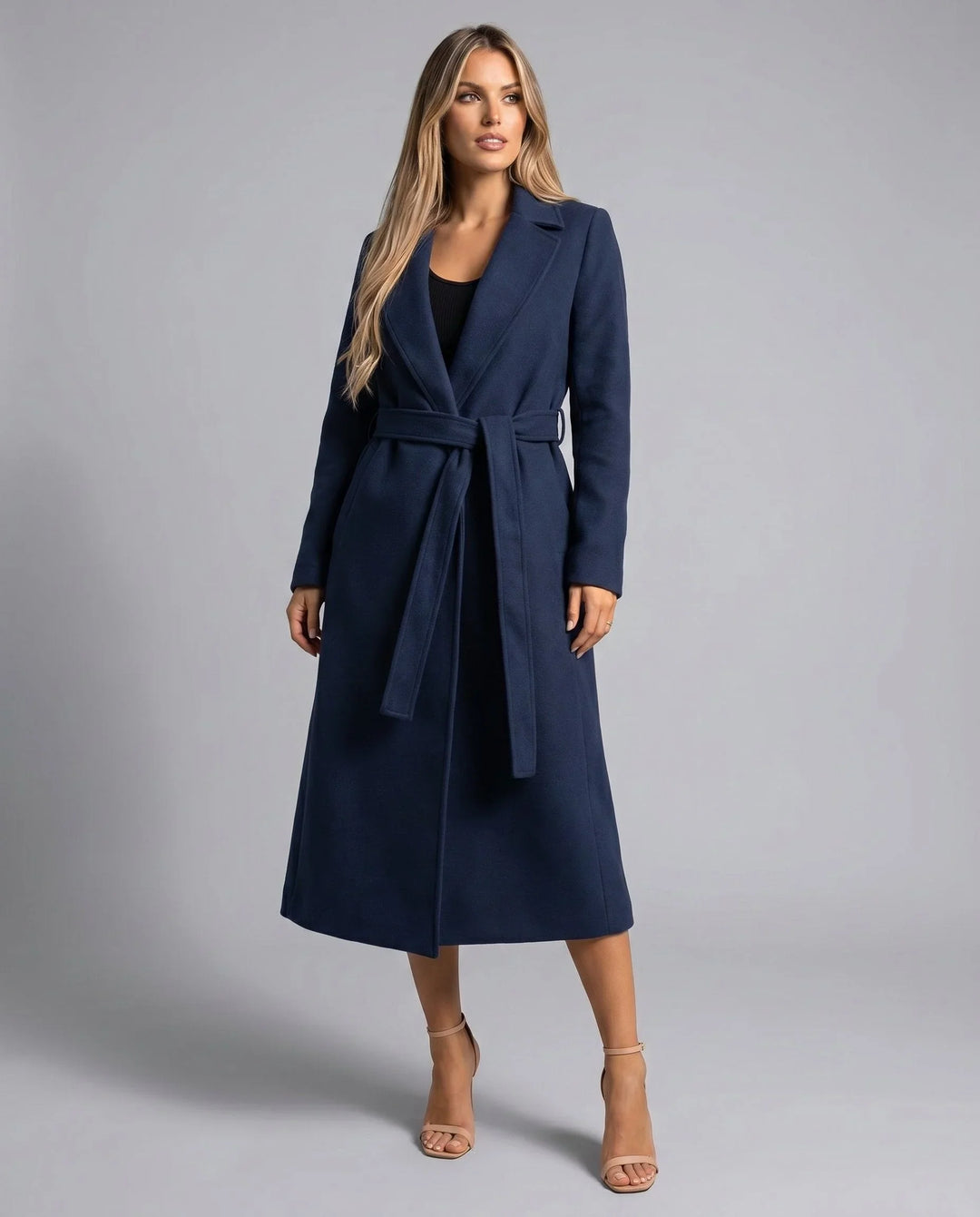 Women's Belted Wool-Blend Long Lapel Trench Coat