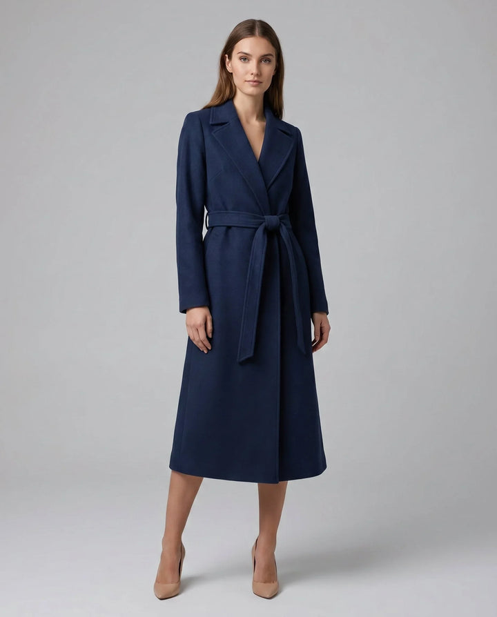 Women's Belted Wool-Blend Long Lapel Trench Coat