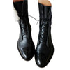 Women's Black Leather Heeled Pointed-Toe Boots – Lace-Up Cap-Toe Design