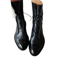 Women's Black Leather Heeled Pointed-Toe Boots – Lace-Up Cap-Toe Design