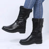 Women's Black Supportive Comfort Mid-Calf Biker Boots – Side Zipper