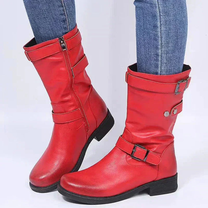 Women's Black Supportive Comfort Mid-Calf Biker Boots – Side Zipper
