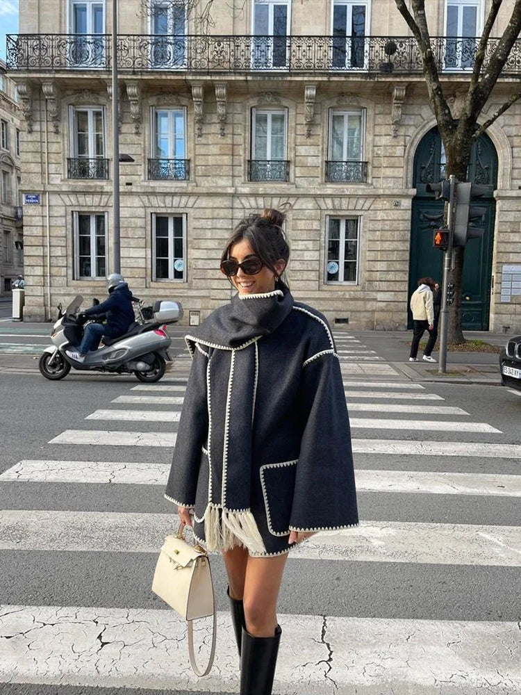 Women's Blanket Scarf Wrap Long Coat Fringe