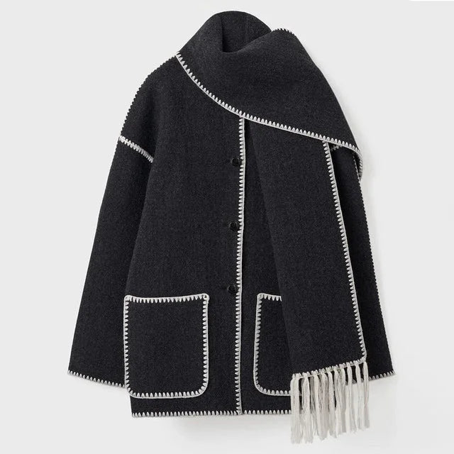 Women's Blanket Scarf Wrap Long Coat Fringe