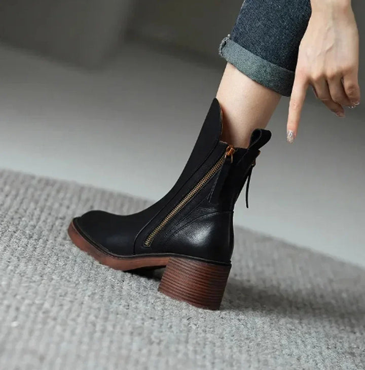 Women's Block-Heel Side-Zip Leather Ankle Boots