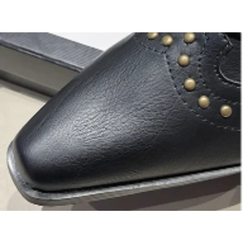 Women's Brown Studded Western Mid-Calf Boots – Pointed-Toe And Block-Heel