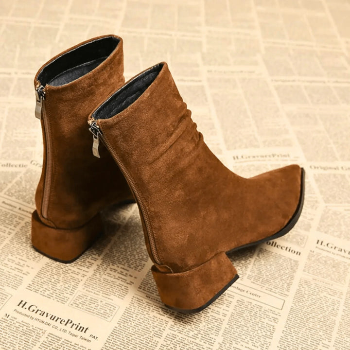 Women's Brown Suede Slouchy Ankle Boot – Pointed-Toe And Block-Heel