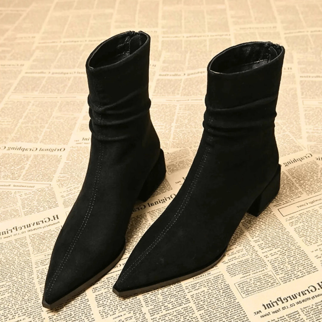 Women's Brown Suede Slouchy Ankle Boot – Pointed-Toe And Block-Heel