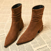 Women's Brown Suede Slouchy Ankle Boot – Pointed-Toe And Block-Heel