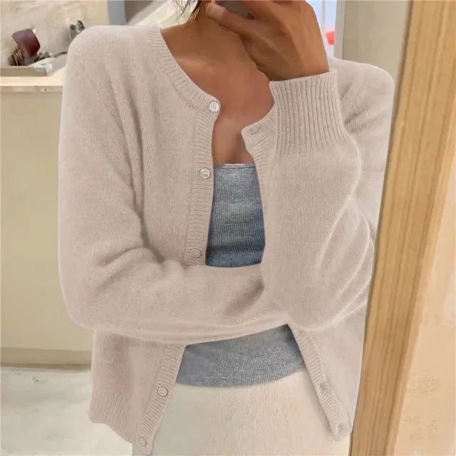 Women's Button Front Cardigan Cropped Relaxed Fit