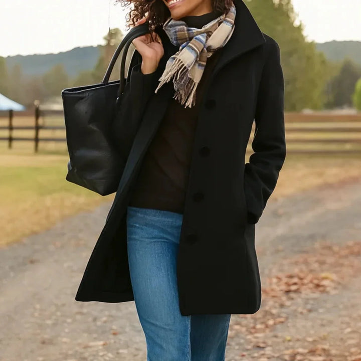 Women's Button-Front Mid-Length Coat – Collar