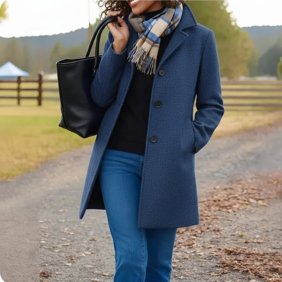 Women's Button-Front Mid-Length Coat – Collar