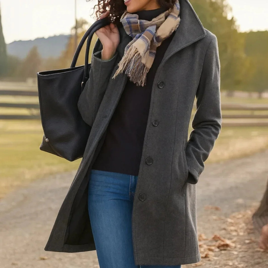 Women's Button-Front Mid-Length Coat – Collar