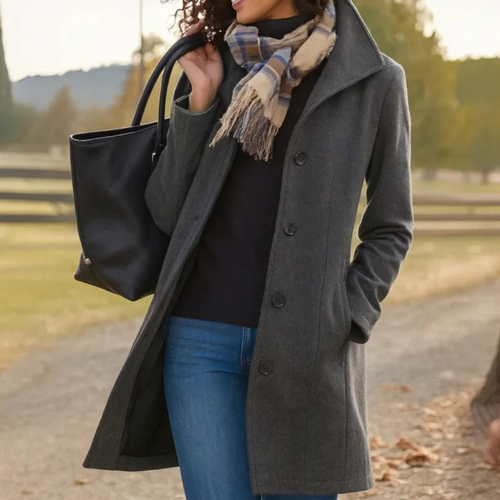 Women's Button-Front Mid-Length Coat – Collar