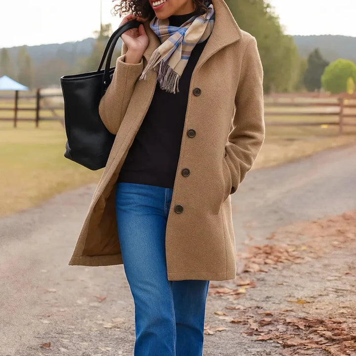 Women's Button-Front Mid-Length Coat – Collar