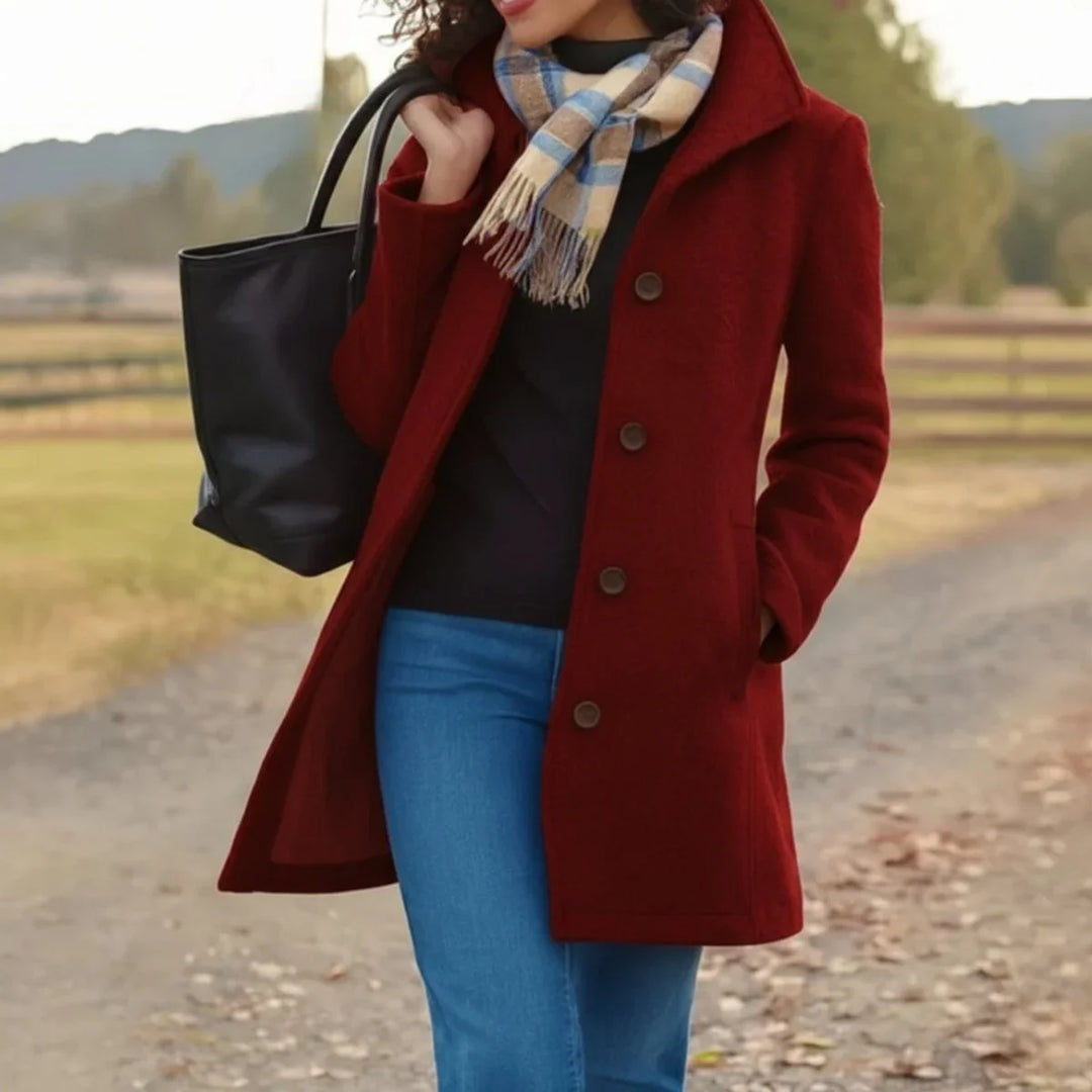 Women's Button-Front Mid-Length Coat – Collar