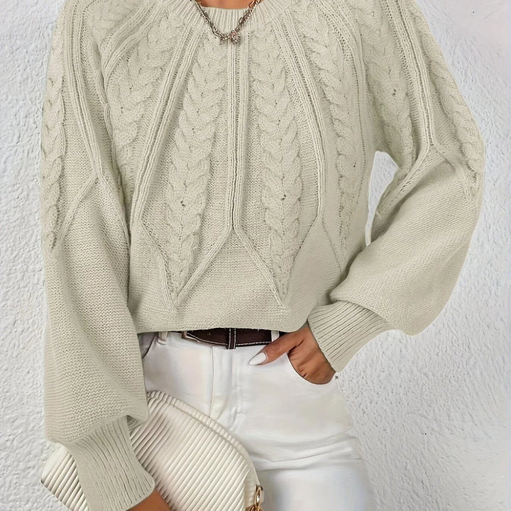 Women's Knitted Cable-Knit Round-Neck Raglan Jumper