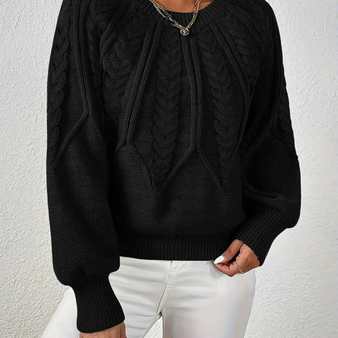 Women's Knitted Cable-Knit Round-Neck Raglan Jumper