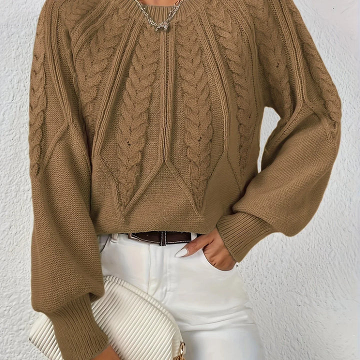 Women's Knitted Cable-Knit Round-Neck Raglan Jumper