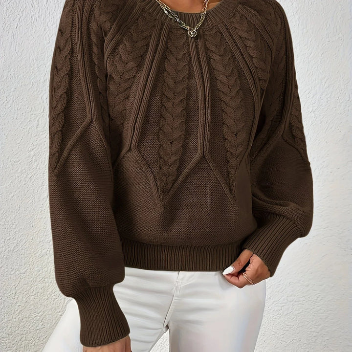 Women's Knitted Cable-Knit Round-Neck Raglan Jumper