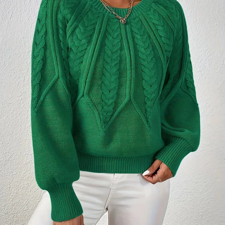 Women's Knitted Cable-Knit Round-Neck Raglan Jumper
