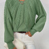 Women's Knitted Cable-Knit Round-Neck Raglan Jumper