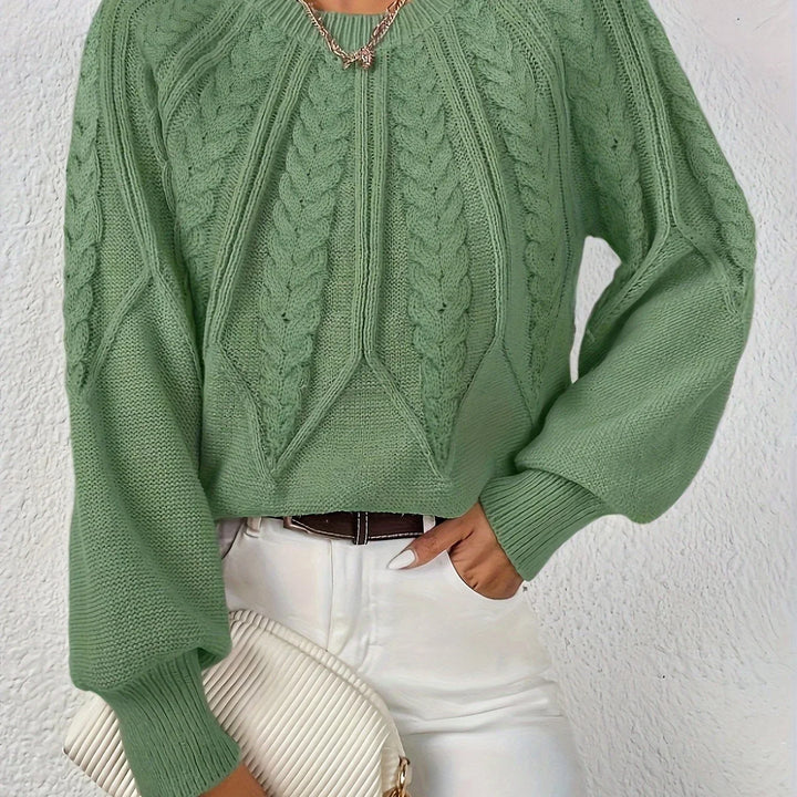 Women's Knitted Cable-Knit Round-Neck Raglan Jumper