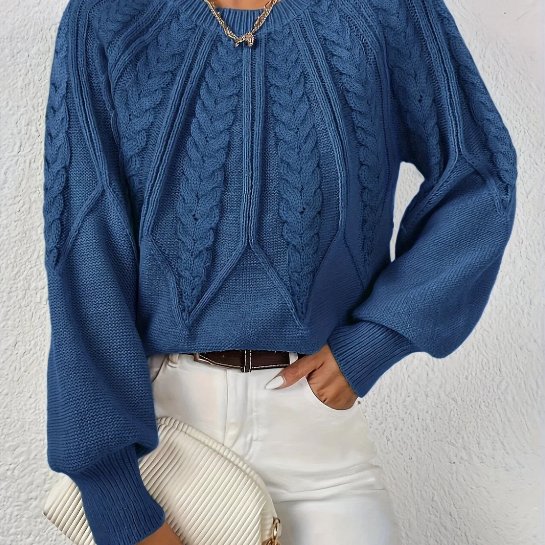 Women's Knitted Cable-Knit Round-Neck Raglan Jumper