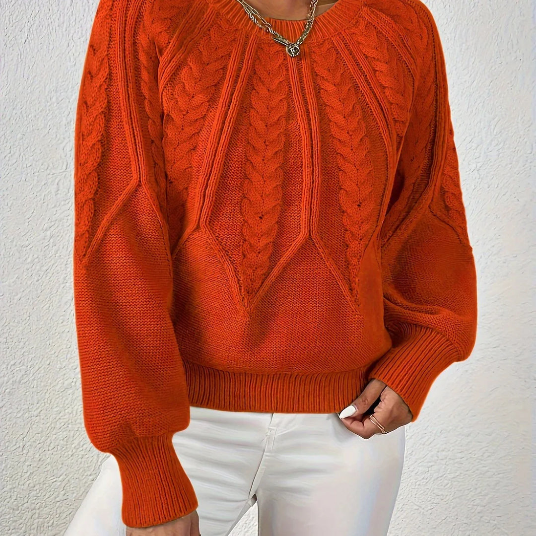 Women's Knitted Cable-Knit Round-Neck Raglan Jumper