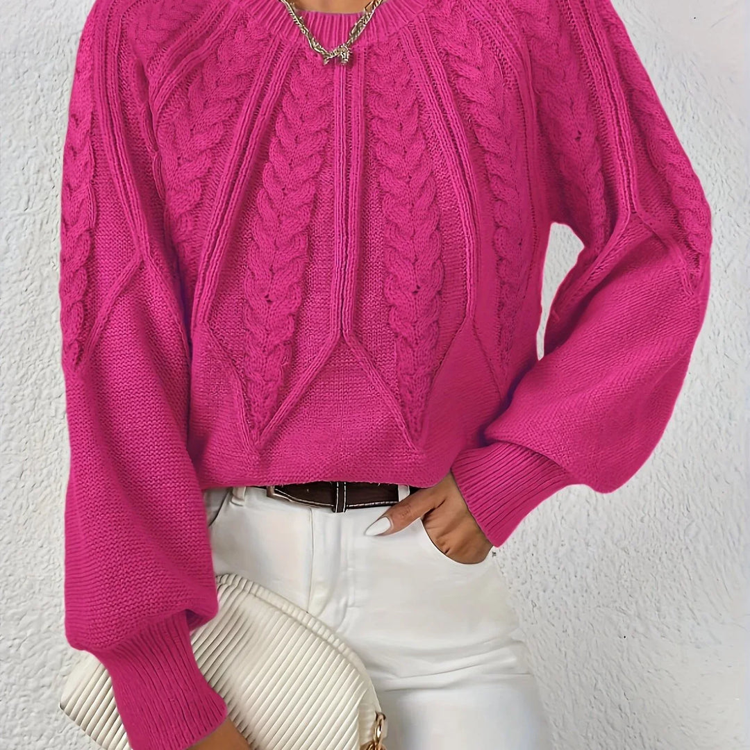 Women's Knitted Cable-Knit Round-Neck Raglan Jumper