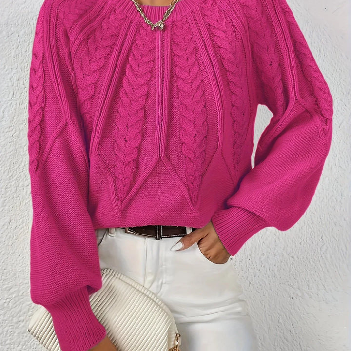 Women's Knitted Cable-Knit Round-Neck Raglan Jumper