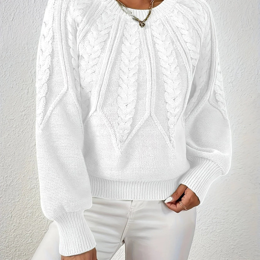 Women's Knitted Cable-Knit Round-Neck Raglan Jumper