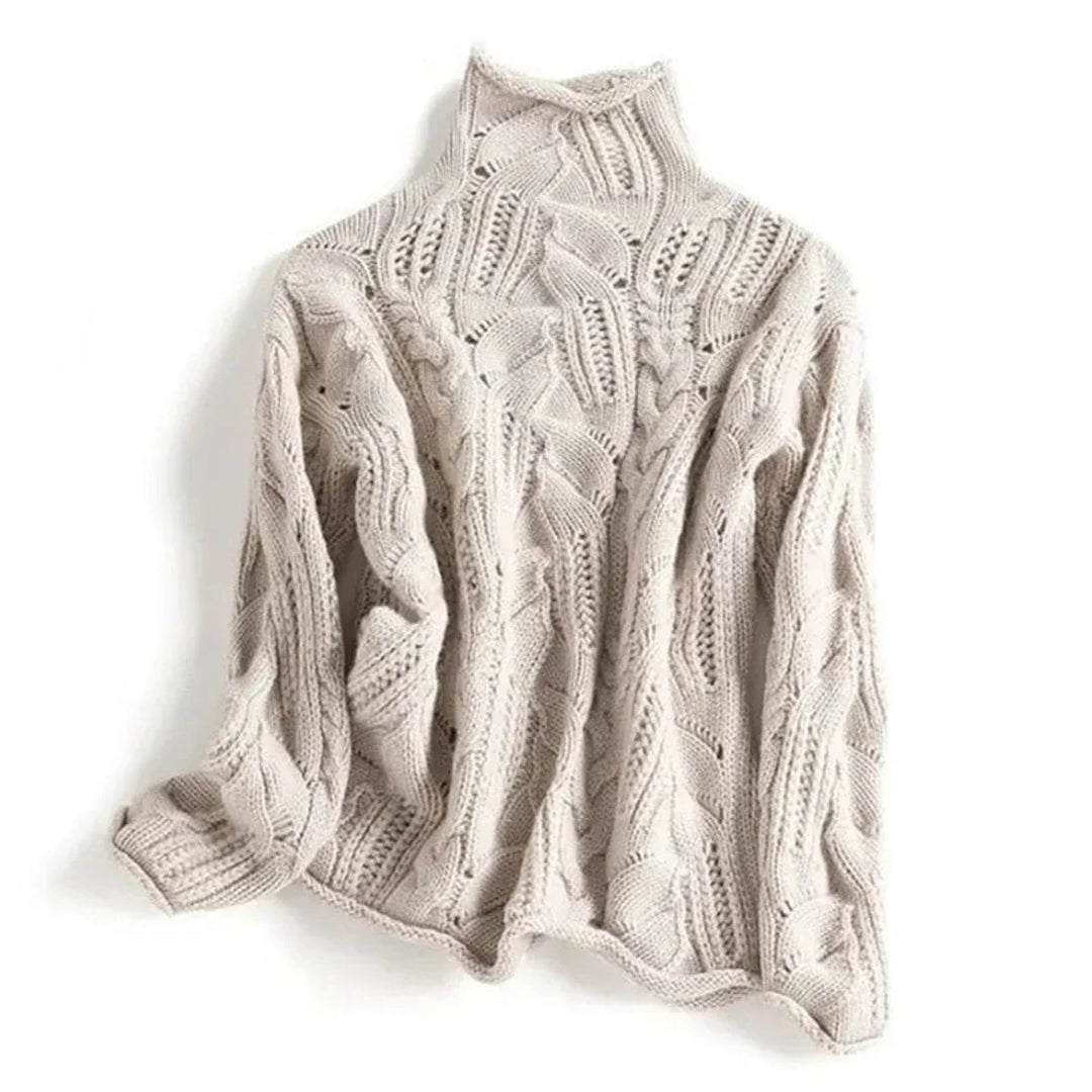 Women's Cable Knit Sweater Turtleneck Loose-Fit Pullover