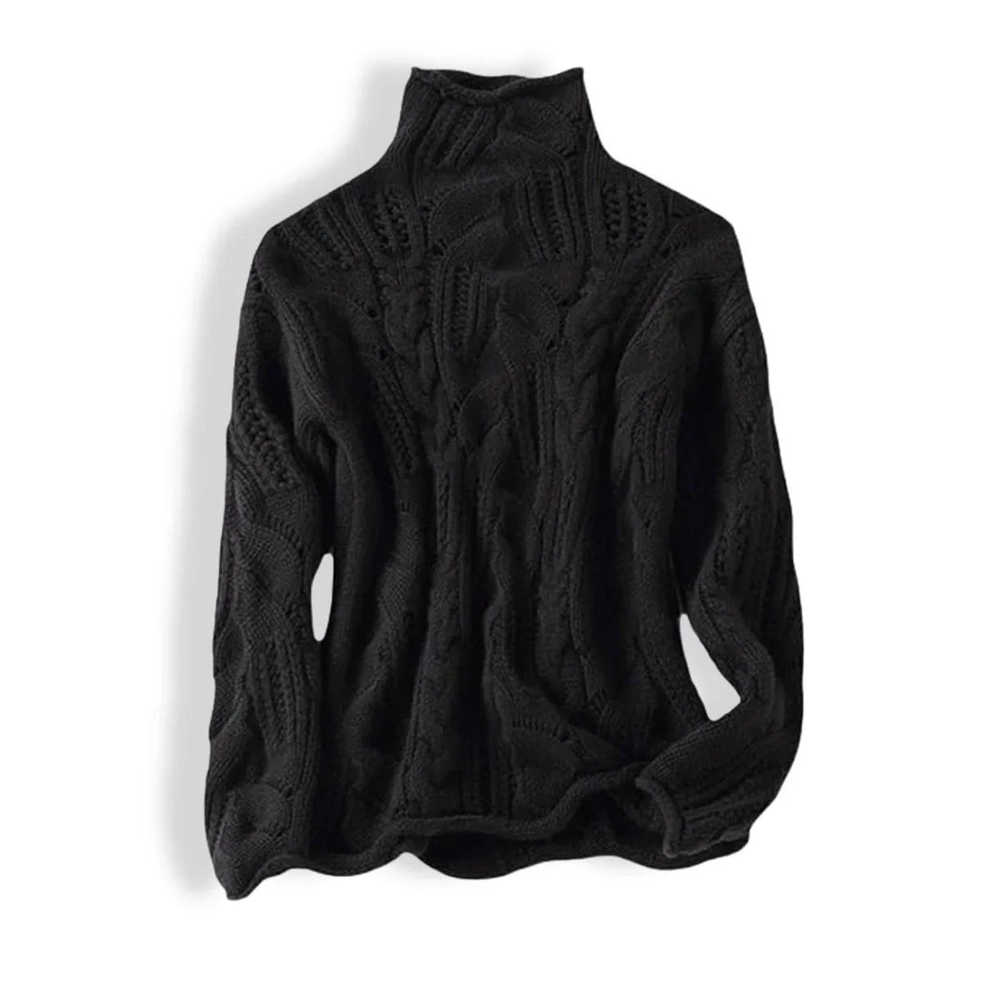 Women's Cable Knit Sweater Turtleneck Loose-Fit Pullover