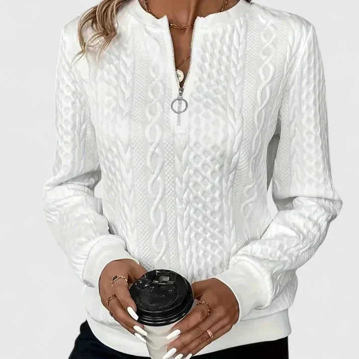 Women's Cable-Knit Sweater – Half-Zip Front And Long Sleeves