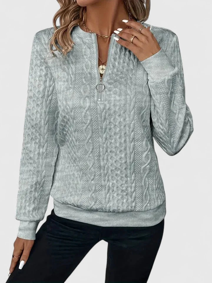 Women's Cable-Knit Sweater – Half-Zip Front And Long Sleeves
