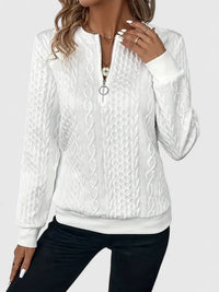 Women's Cable-Knit Sweater – Half-Zip Front And Long Sleeves