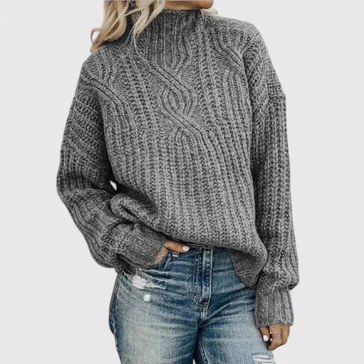 Women's Cable Knit Sweater – Mock-Neck Long Sleeves And Relaxed Fit
