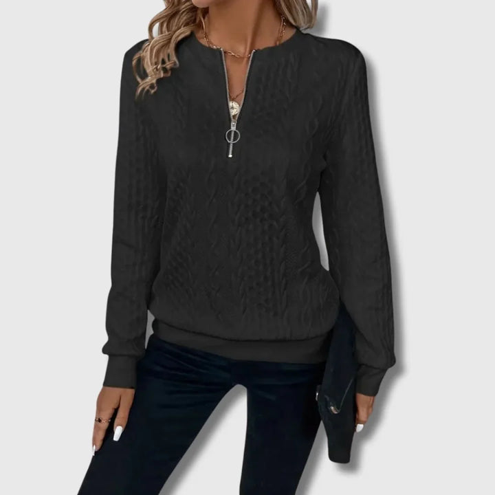 Women's Cable-Knit Sweater – Quarter-Zip Long-Sleeve And Ribbed Cuffs
