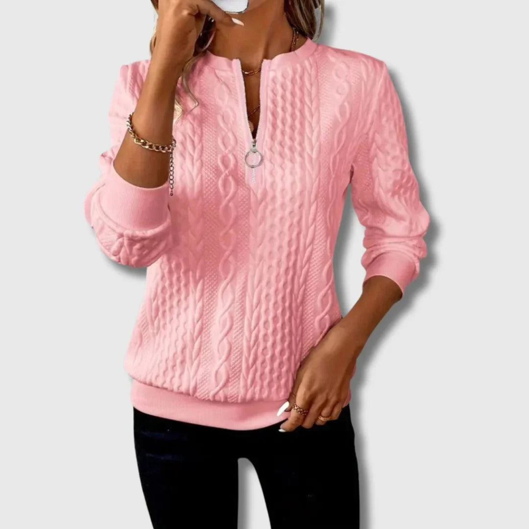 Women's Cable-Knit Sweater – Quarter-Zip Long-Sleeve And Ribbed Cuffs
