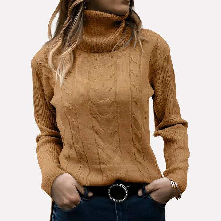 Women's Cable Knit Turtleneck Jumper Long Sleeve