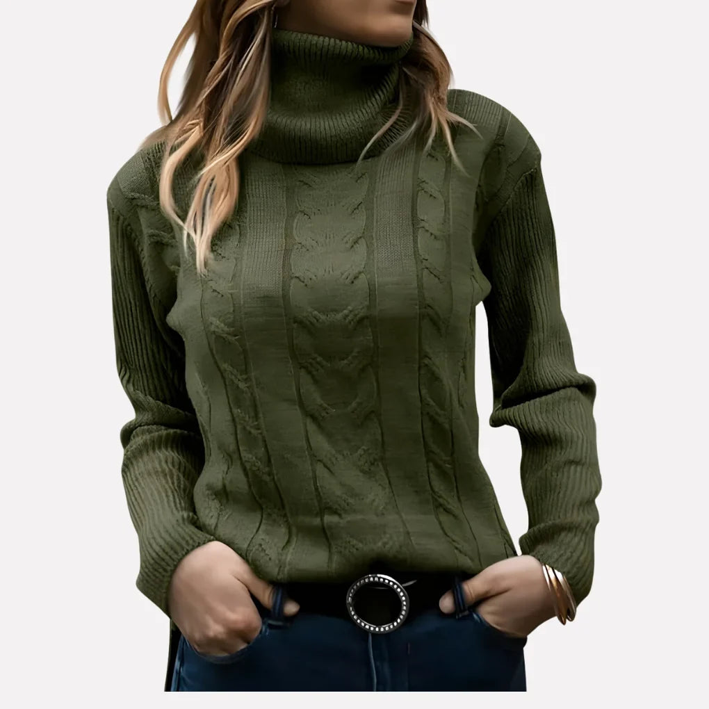 Women's Cable Knit Turtleneck Jumper Long Sleeve