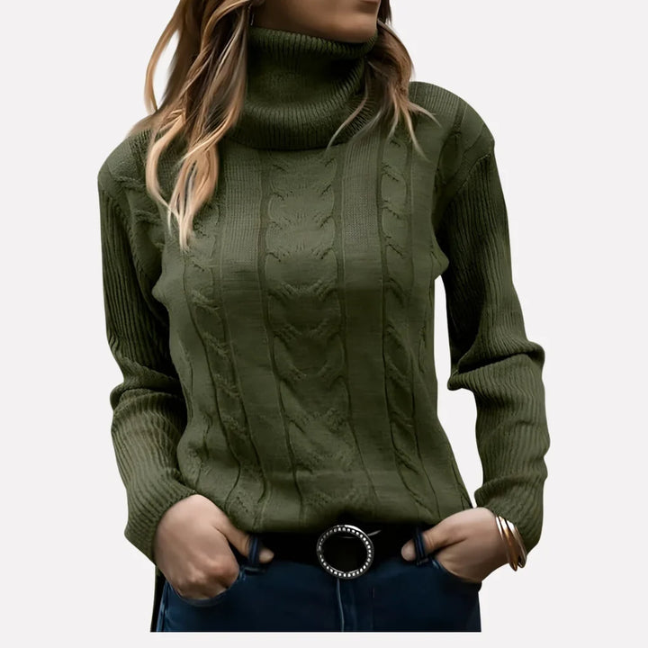 Women's Cable Knit Turtleneck Jumper Long Sleeve