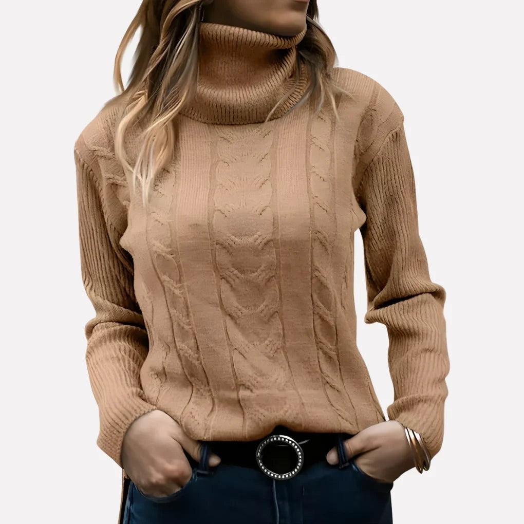 Women's Cable Knit Turtleneck Jumper Long Sleeve