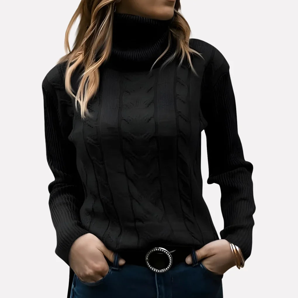 Women's Cable Knit Turtleneck Jumper Long Sleeve