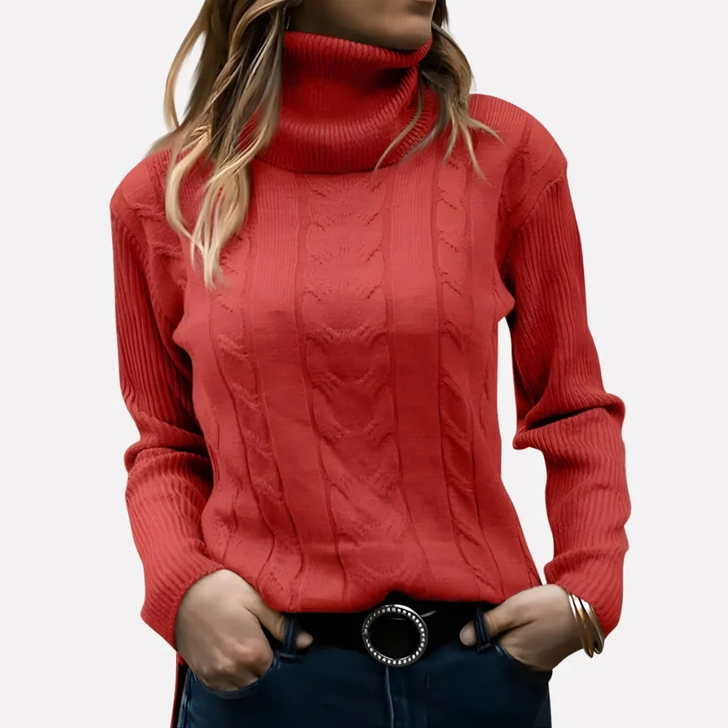 Women's Cable Knit Turtleneck Jumper Long Sleeve