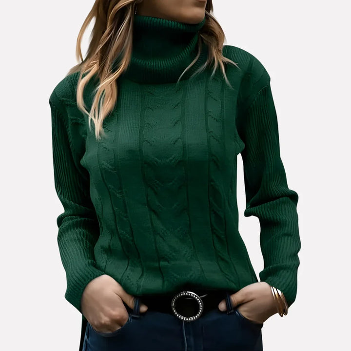 Women's Cable Knit Turtleneck Jumper Long Sleeve